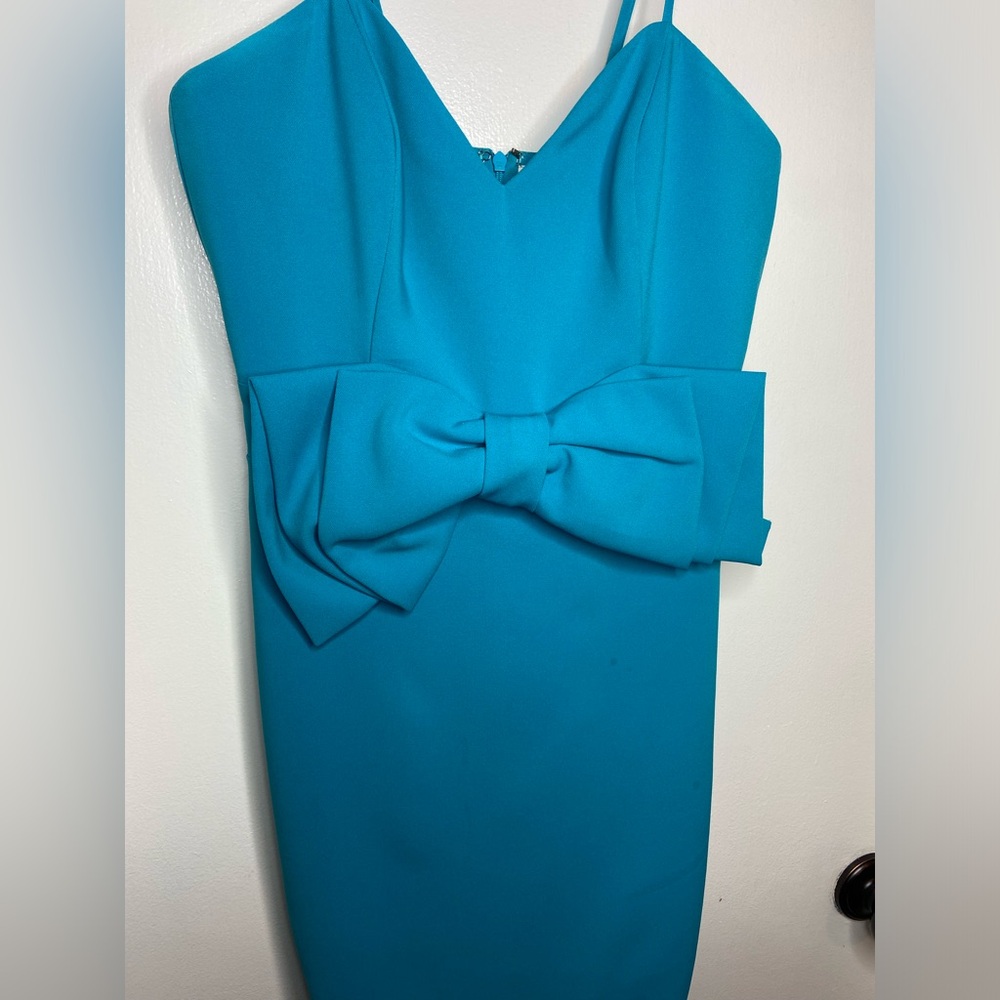KARLIE Teal Solid Bow Sweetheart Mini Dress - Picture 5 of 6